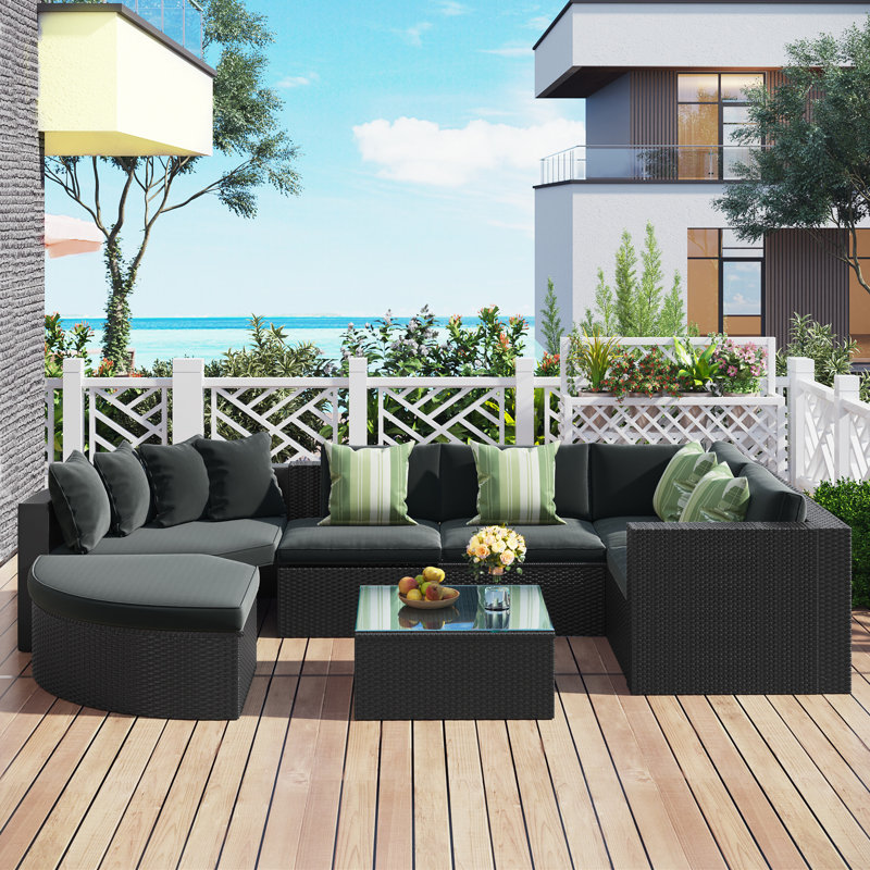 6 - Person Modular Patio Conversation Set with Cushions, Gray, Black