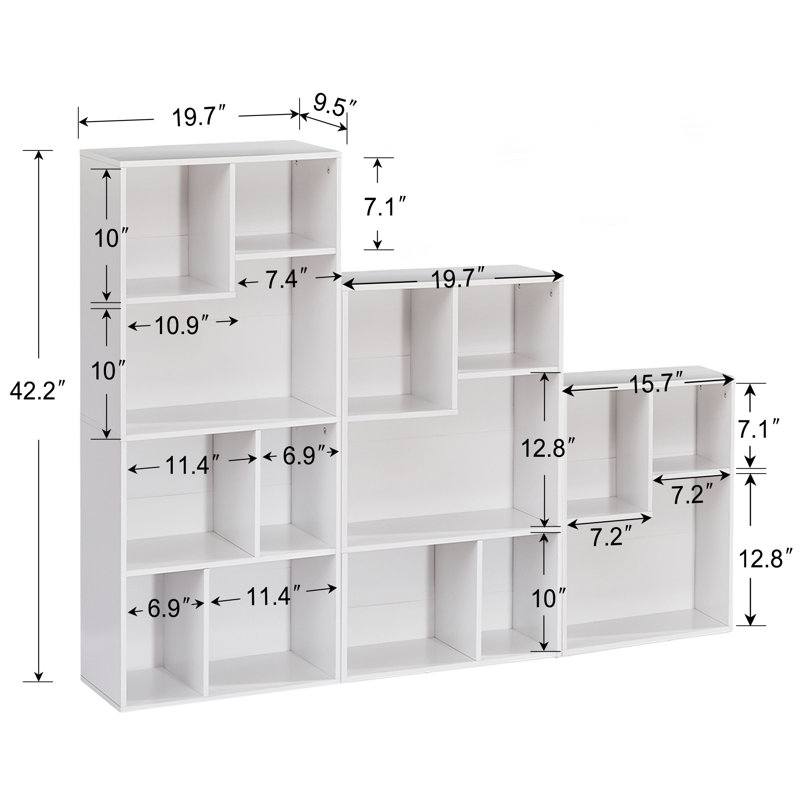White Bookcase Set of 3, 15-Cube Simple Black Bookcase, Small Storage Cabinet with Open Shelves, White