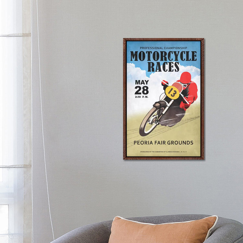 Motor-Cycle Races Roanoke by Mark Rogan - Print on Canvas, Classic Brown Wood Framed, 66.04cm H x 45.72cm W x 3.81cm D