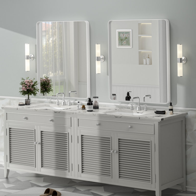 Molly Tempered Glass and Metal Framed French Cleat Mounted Wall Bathroom / Vanity Mirror, 36" x 30", White