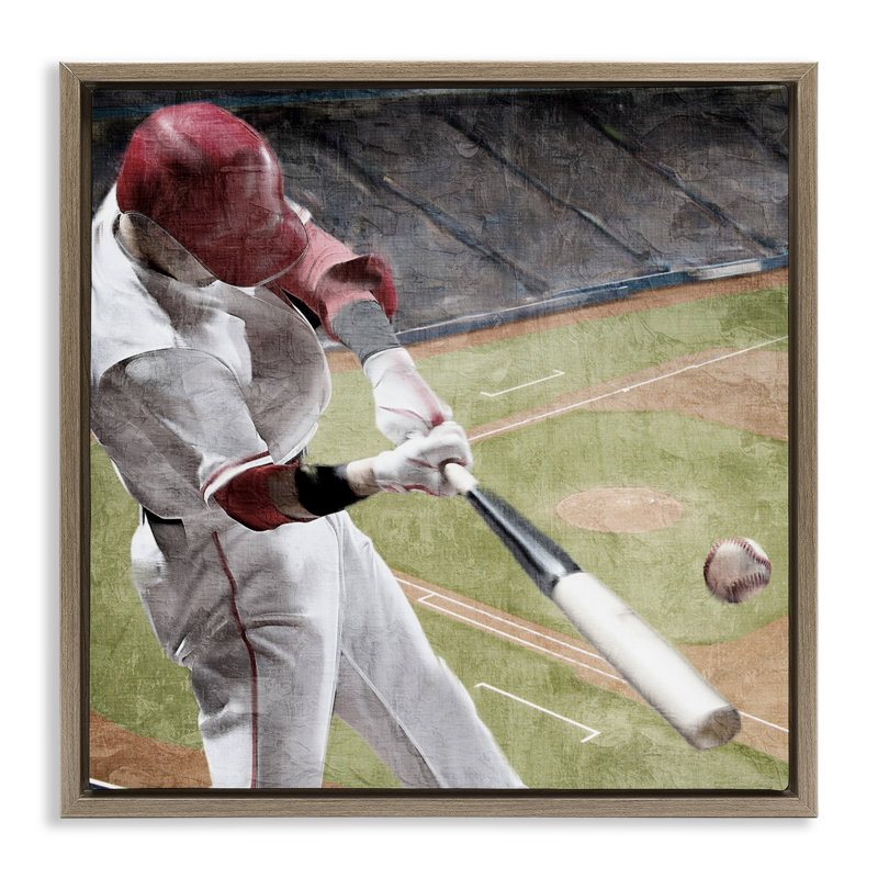 Cadre flottant de baseball en action, design par Kim Allen, Cadre flottant orme Montalcino, H 18 po x l 18 po