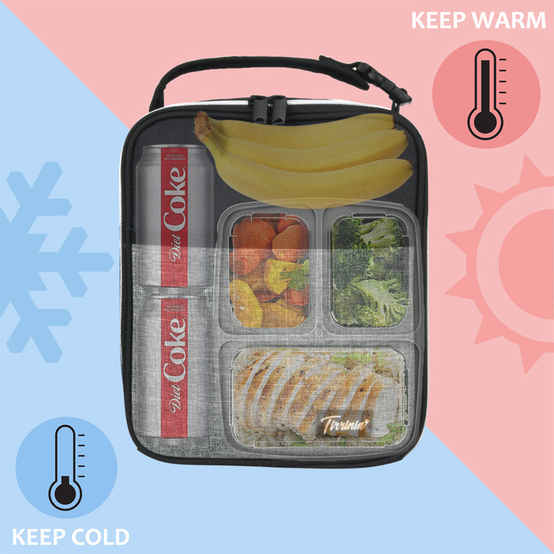 Petit sac à lunch isolé Tirrinia pour adultes, fourre-tout, boîte à lunch pour la rentrée scolaire, Noir / gris