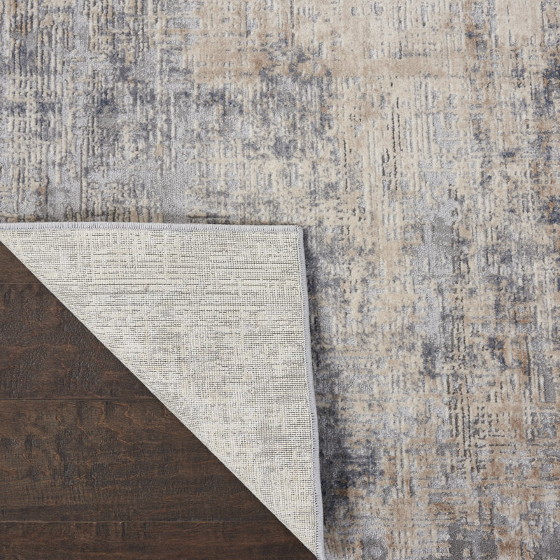 Tapis gris / beige tissé à la machine Comer, Rectangle 5 pi 3 po x 7 pi 3 po