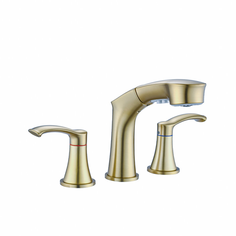 Widespread Faucet 2-handle Bathroom Faucet Pull-out Bathroom Basin Faucet with Pull Out Sprayer, Brushed Gold