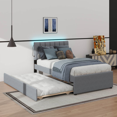 Lit plateforme simple tapissier avec lit gigogne dissimulé
