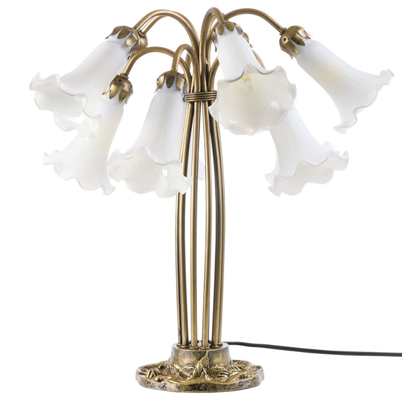 21" Stewartsville 10 Light Lily Table Lamp, Brass, White