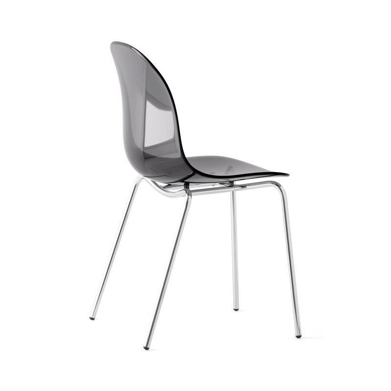 Academy Armless Chair with Metal Frame, Transparent Smoke Gray/Chrome