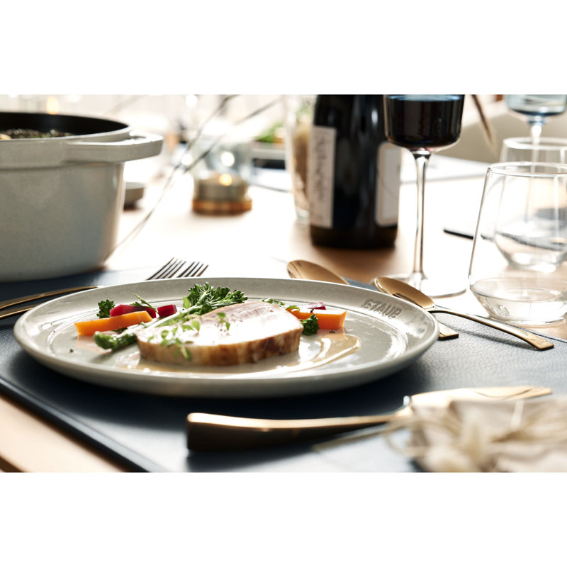 Staub Ceramic Dinnerware 4-Piece 9-inch Salad Plate Set, White Truffle