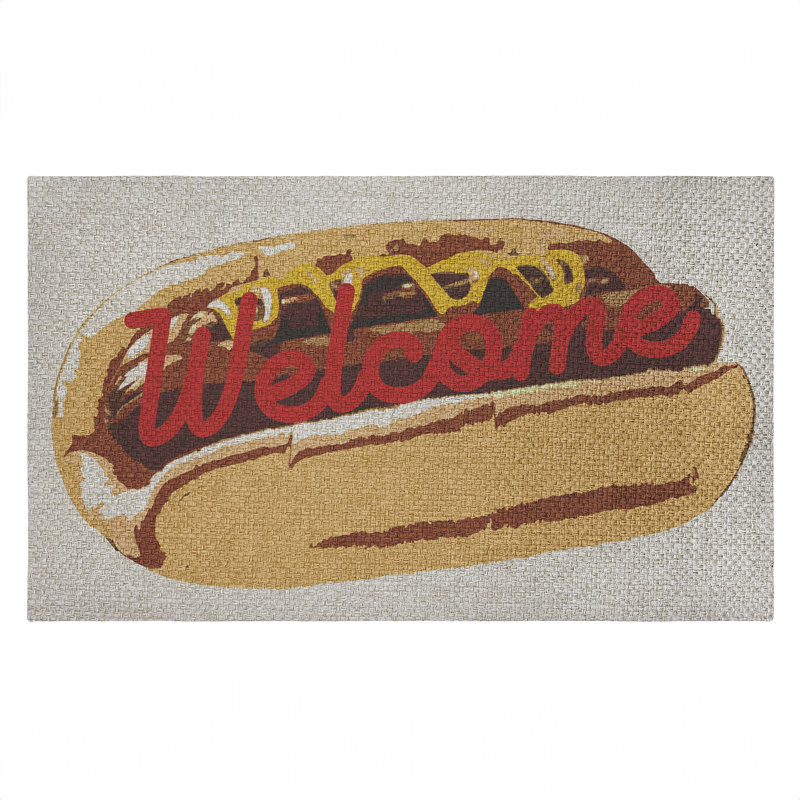 Welcome Hotdog Pop Style Outdoor Door Mat, design by Lil' Rue, 18"x30"