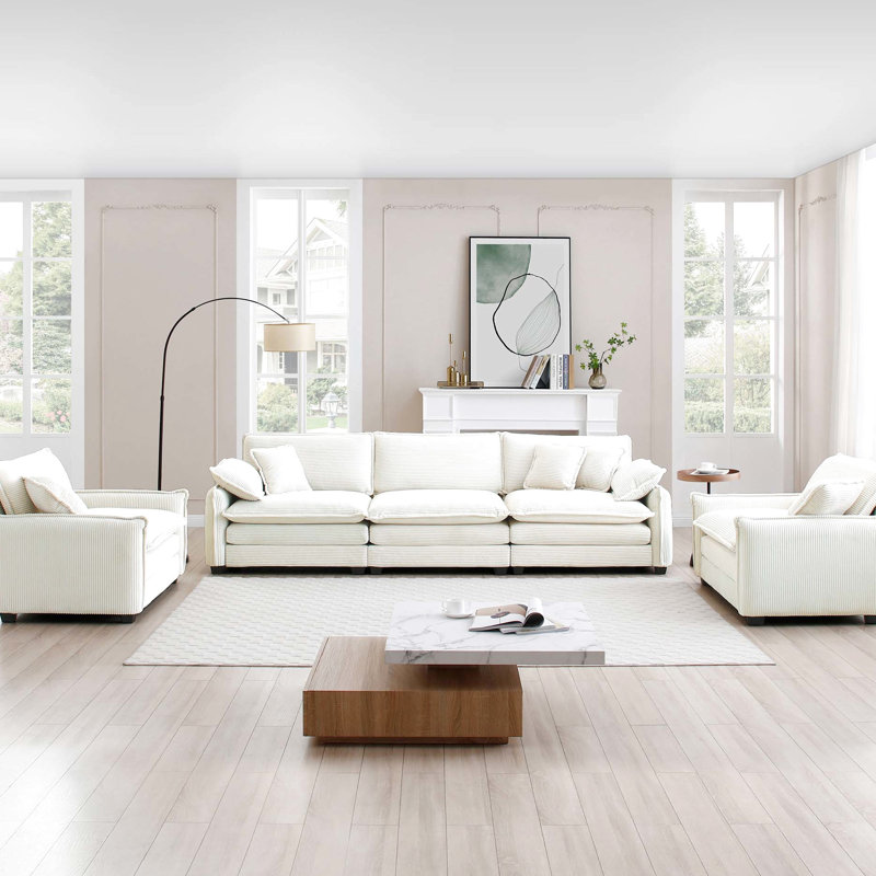 Velours côtelé beige chaleureux et confortable, 5, style cinéma maison, design rétro confortable, 5 avec coussins de confort, moderne