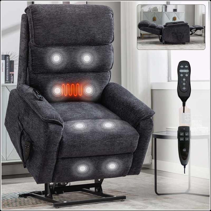 Fauteuil inclinable Power Lift avec double moteur et massage thermique, Gris