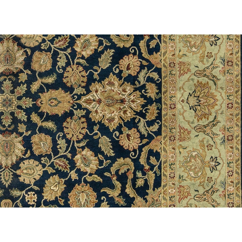 Mughal Wool Oriental Area Rug in Beige/Black