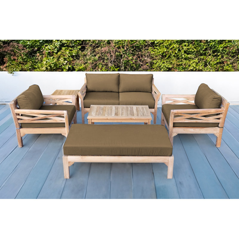 Ensemble de conversation d'extérieur en teck pour 4 personnes avec coussins Monterey, 4 Pcs:  Chair,Cushion,Table,Ottoman