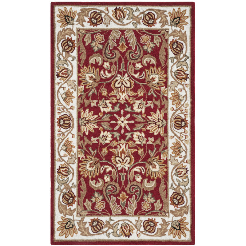 Tapis intérieur / extérieur rouge crocheté à la main Harkins, Rectangle 2 pi x 3 pi