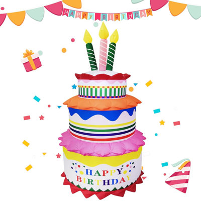 6 ft. Inflatable 3-Tier Birthday Cake Decoration with Colorful LED Lights