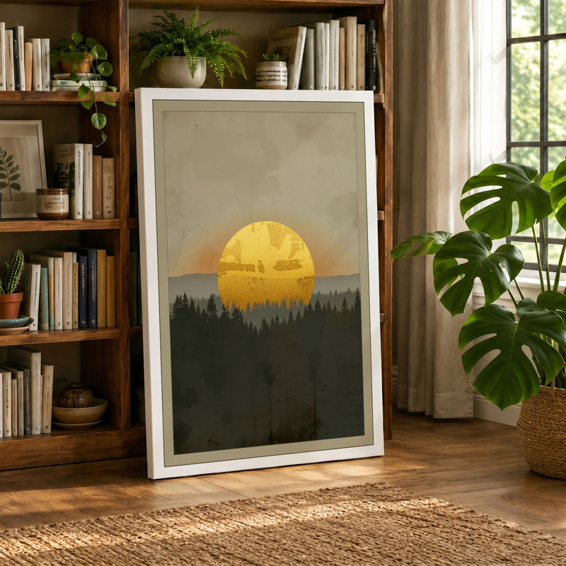Sun Over Forest Minimalist - Wrapped Canvas, 24x16 - 61.0 x 40.6 cm, Cream Border