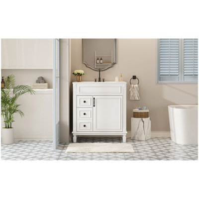 Meuble-lavabo de 30 po avec lavabo en céramique, petite armoire de salle de bain, armoire moderne avec 2 tiroirs et tablette réglable