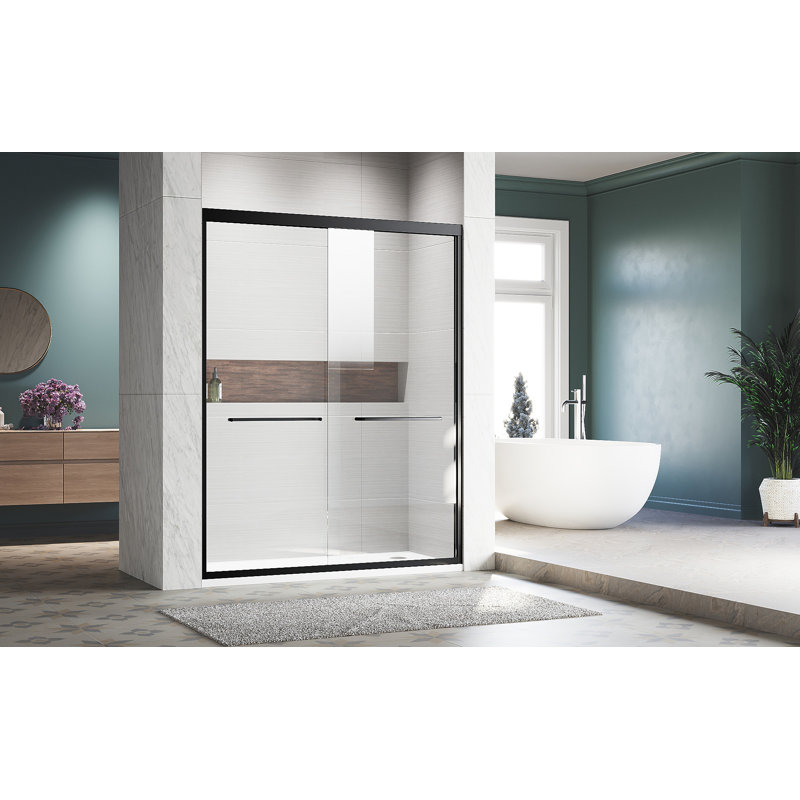 Sliding Shower Glass Door 44-48 In. W X 72 In. H, Black 