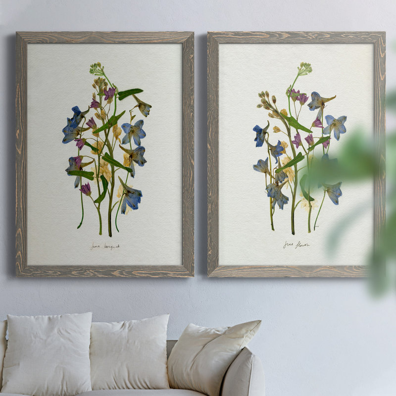 Pressed June Arrangement I - Ensemble de 2 peintures sur toile encadrées, Gris, H 31,5 po x l 47 po x P 1,5 po