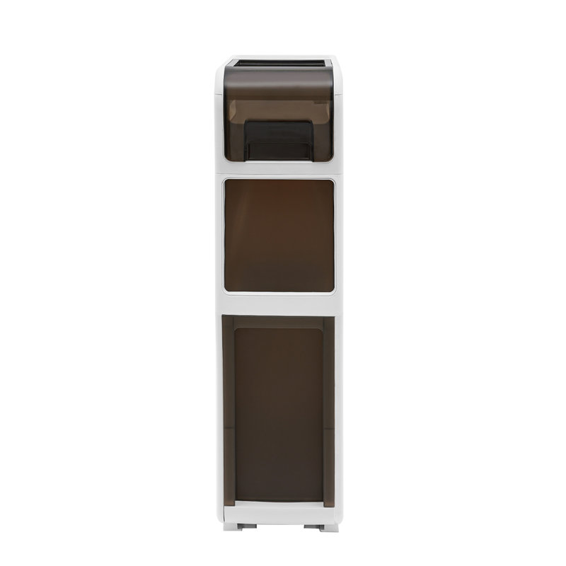 Slim Bathroom Storage Cabinet with Trash Bin & Toilet Paper Holder