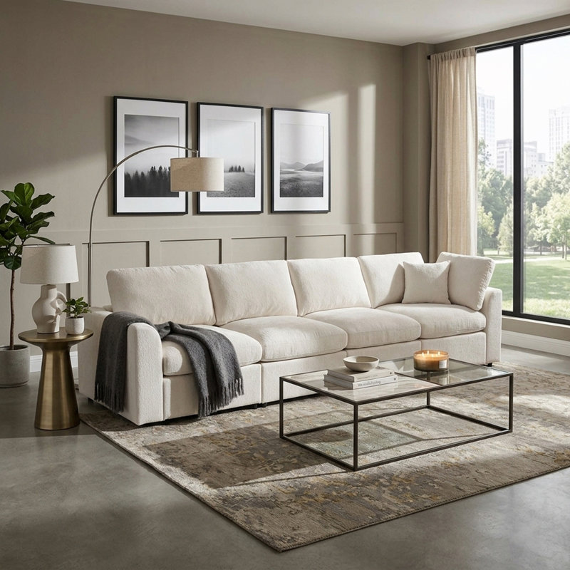Canapé modulaire 4 places avec 1 coussin, Beige Chenille, 37.2" H x 130.3" W x 36.6" D, Symmetrical