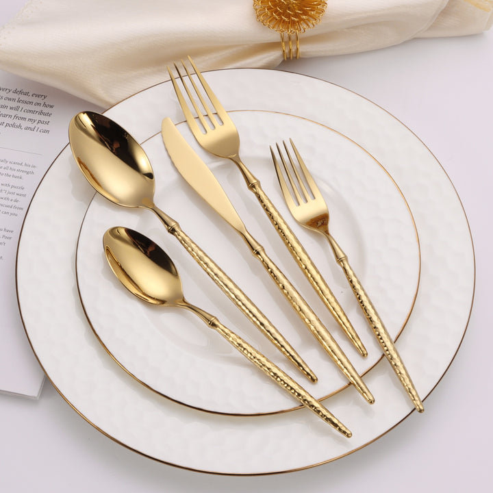 Ensemble de couverts 20 pièces avec poignées martelées, Or/argent