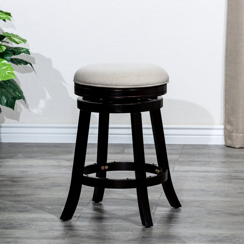 Tabouret de bar de 30 po avec coussin de siège beige, bois franc massif, siège pivotant à 360 degrés pour une mobilité optimale, décor et revêtement en tissu confortable