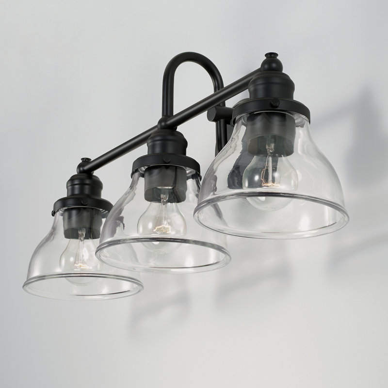 3-Light Milk Glass Vanity In Matte Black, Clear
