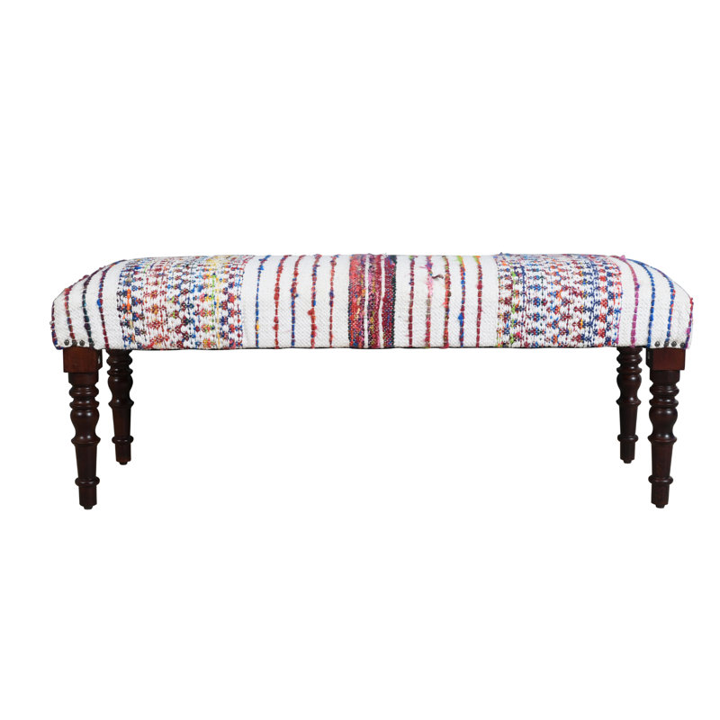 Modern Country / Farmhouse Multicolor/Brown Striped Handmade Upholstered Bench