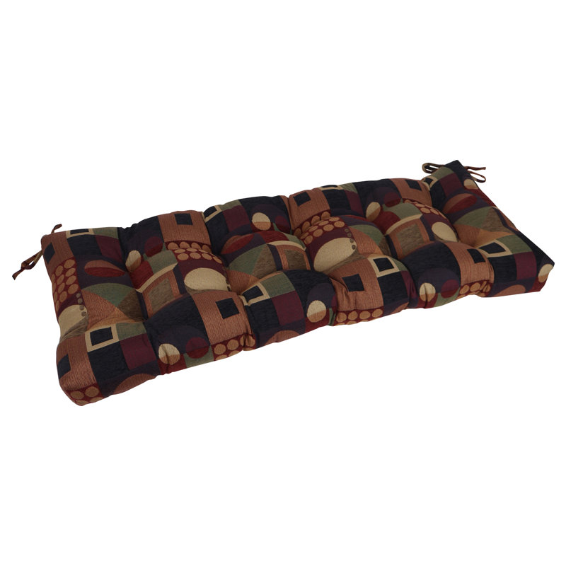 Coussin de banc capitonné en jacquard chenille, Motif géométrique multicolore, L 46 po x P 19 po