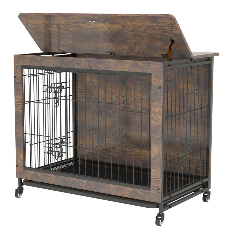 Meuble pour cage double à double porte, chenil moderne, cage à chien robuste en bois, niche pour chien, table de bout intérieure, plateau coulissant