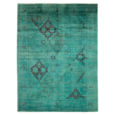 One of kind Hand-Knotted Vibrance Teal Rug 8'10" x 12'1"