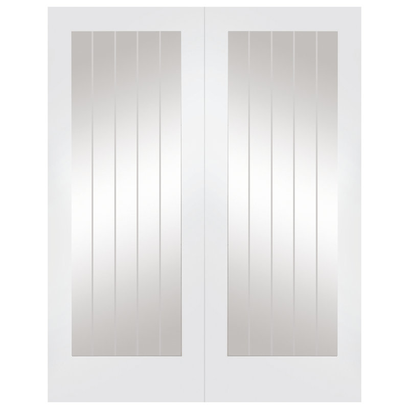 Internal Glazed White Primed Suffolk 1L Pair (Clear Etched Glass), 1981mm H x 137mm W x 40mm D