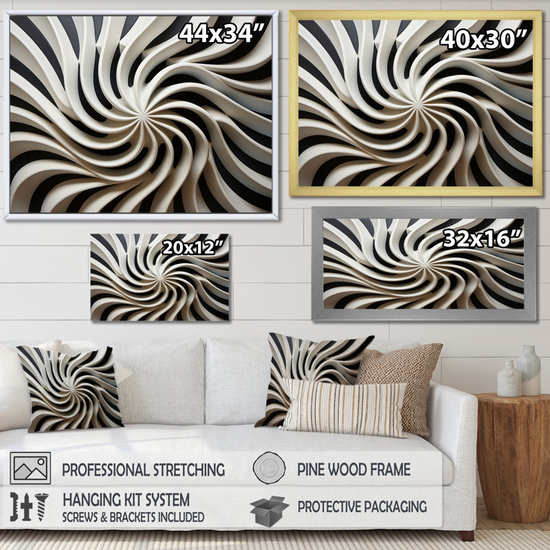 Art mural noir et blanc Opt I, H 12 po x l 20 po x P 1 po, Toile tendue