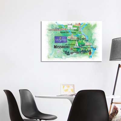 USA, Missouri Illustrated Travel Poster 1 Piece Wrapped Canvas Wall Art