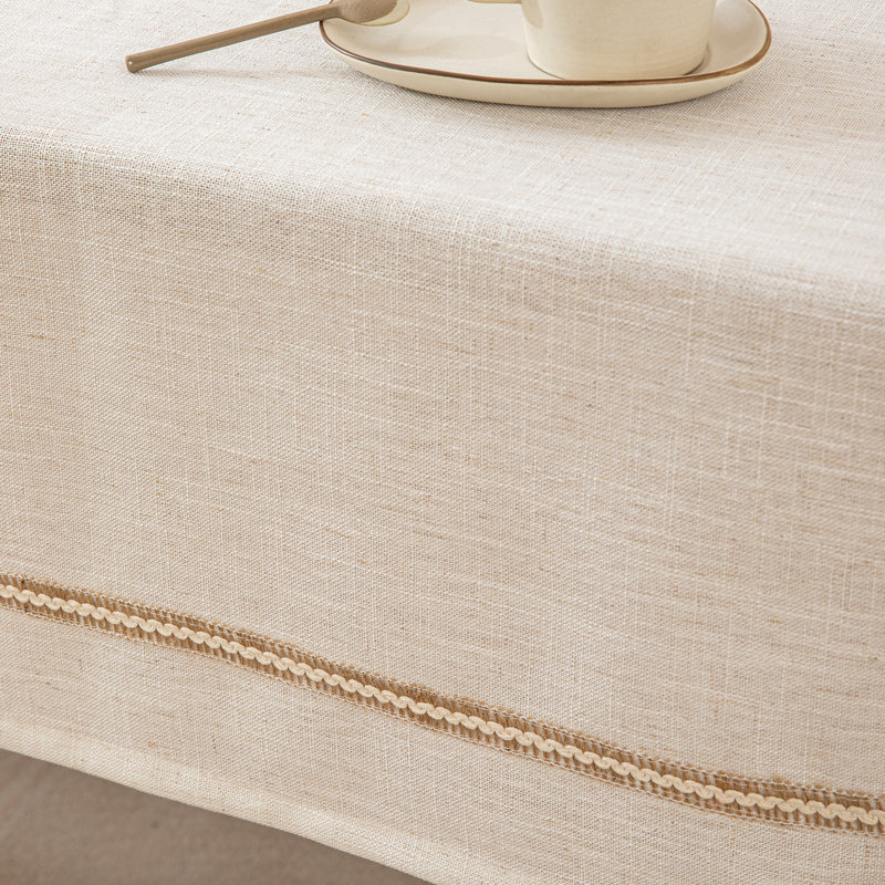 Beige Cotton-linen Blend Rectangular Tablecloth, 102" L x 55" W
