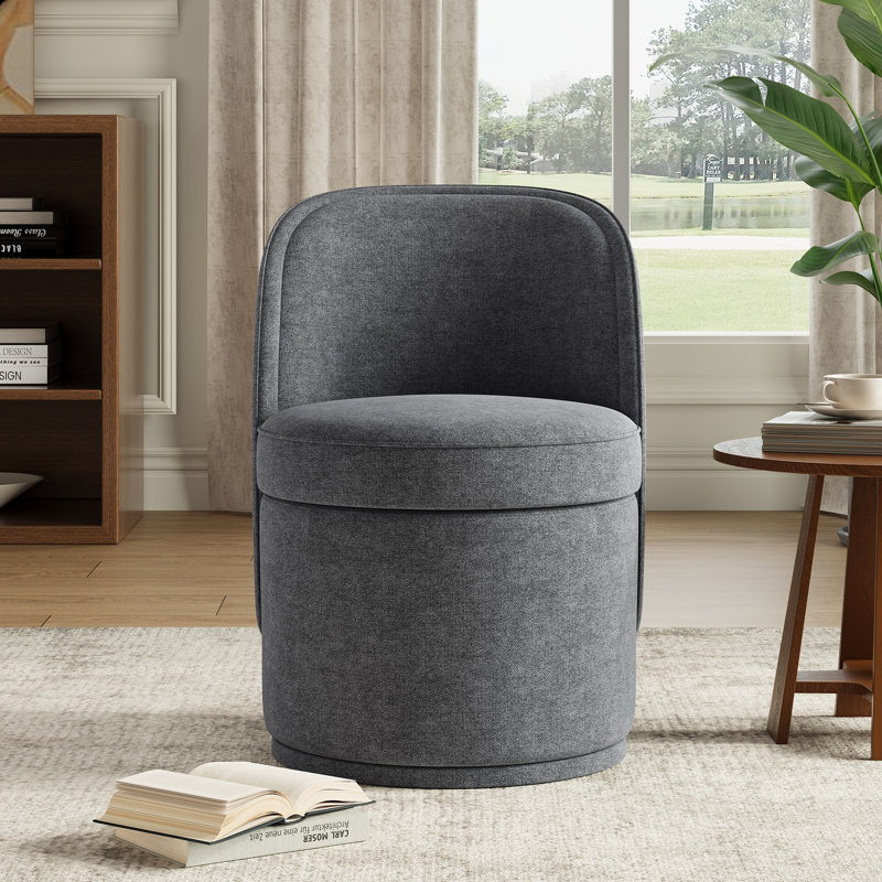 Small Barrel Swivel Accent Chair with Storage,No Assembly, Dark Gray