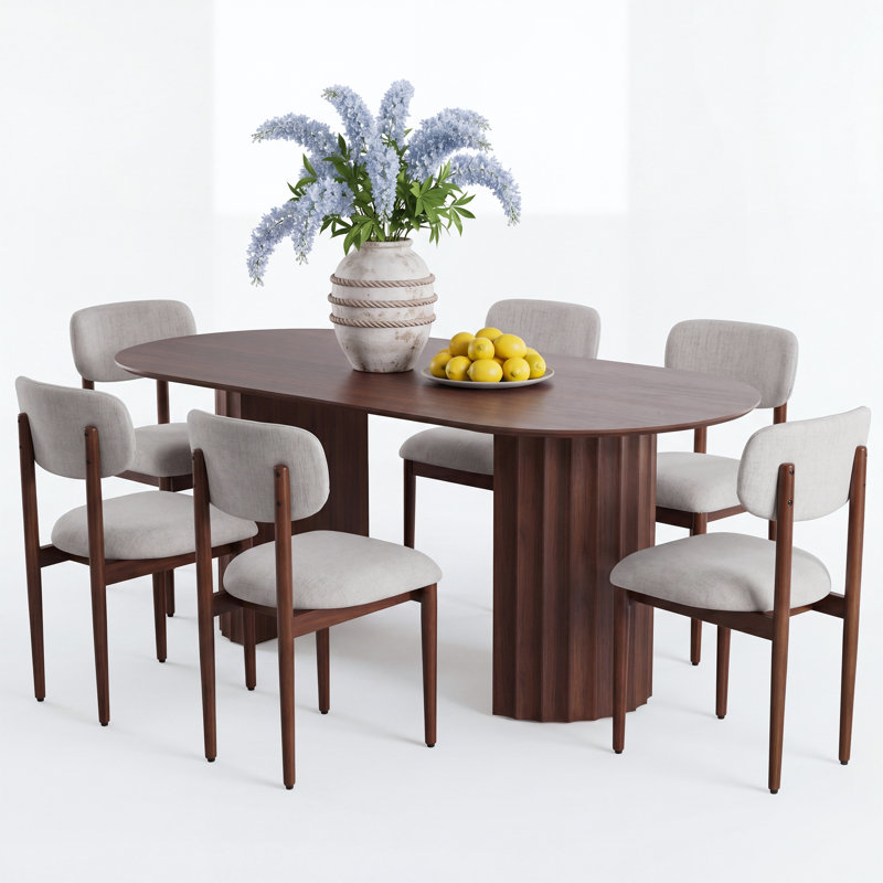 Chynthia 6 - Person Oval Double Pedestal Dining Sets, Walnut
