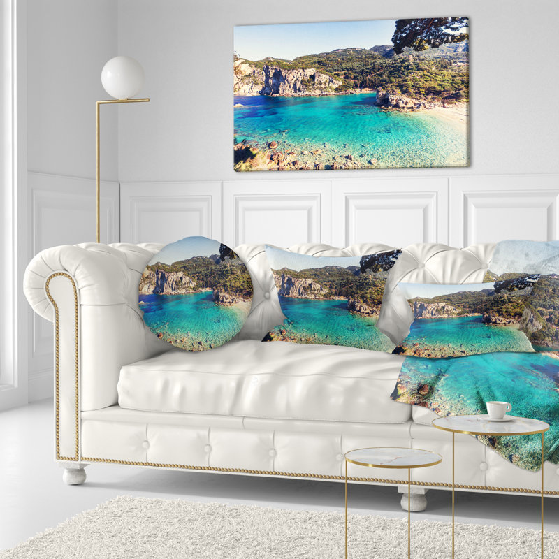 Coussin Rocky Beach avec turquoise, 18 po x 18 po, Carré