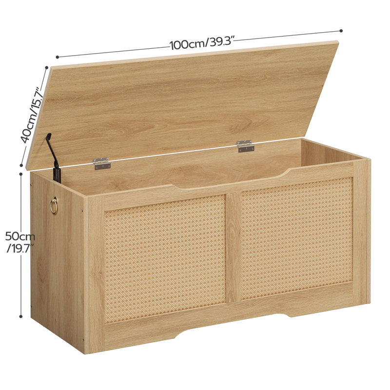 Bayne Blanket Storage Bench with Rattan, Natural
