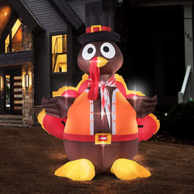 Dejah 5ft Height Thanksgiving Inflatable LED Lighted Turkey with Hat