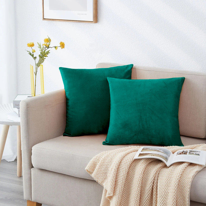 Perignan Square Scatter Crushed Velvet Cushion Cover, Green