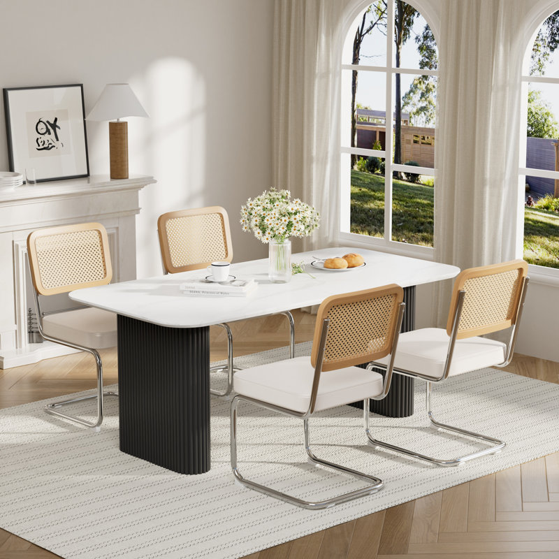 Ensemble de table de salle à manger Elegant, Beige, Noir, 5 pièces: table, 4 chaises