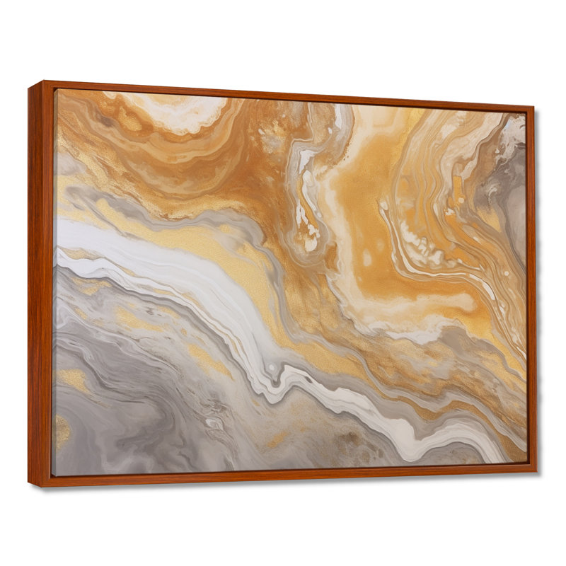 Décoration murale subtile écoulement gris agate beige - marbre, H 12 po x l 20 po x P 1 po, Toile avec cadre flottant noir