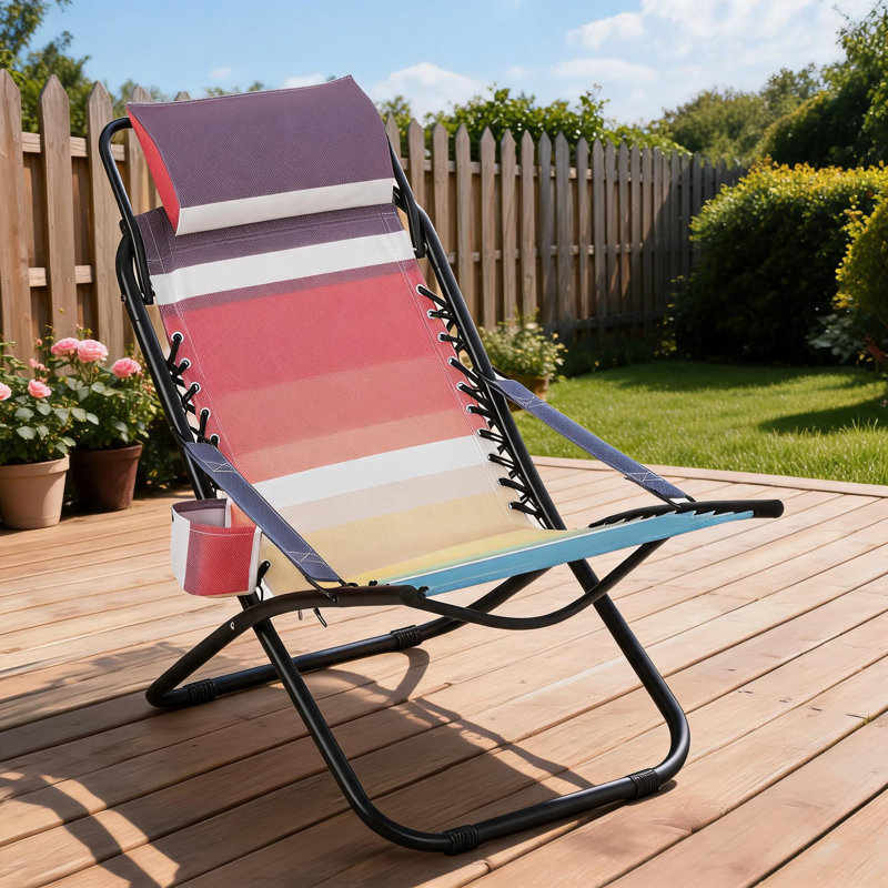 Chaise de plage pliante Rainbow Stripe avec appui-tête et porte-gobelet