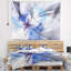 Grande tapisserie fleur symétrique en motif floral bleu-28487233