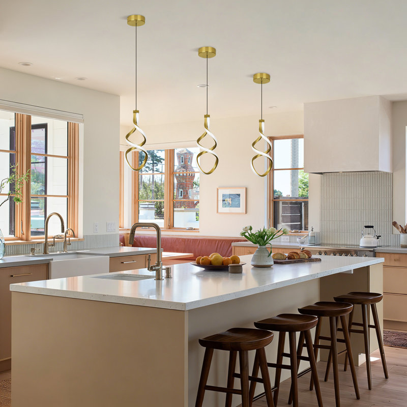  1-Light Led Pendant Light with Remote Control, Gold