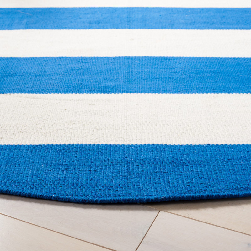Brookvale Striped Handmade Flatweave Cotton Blue/Ivory Area Rug, Rectangle 2'3" x 5'