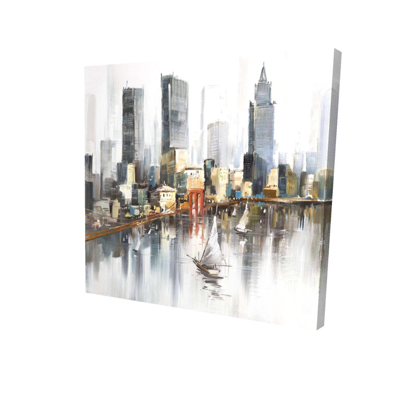 Aquarelle sur toile avec bateaux - décoration murale