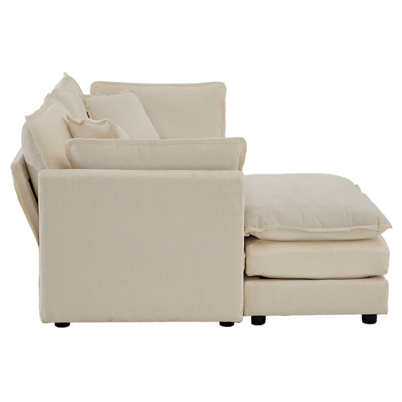 Chenille beige 2 places avec et repose-pieds, tissu, bois massif pour sièges - matériaux